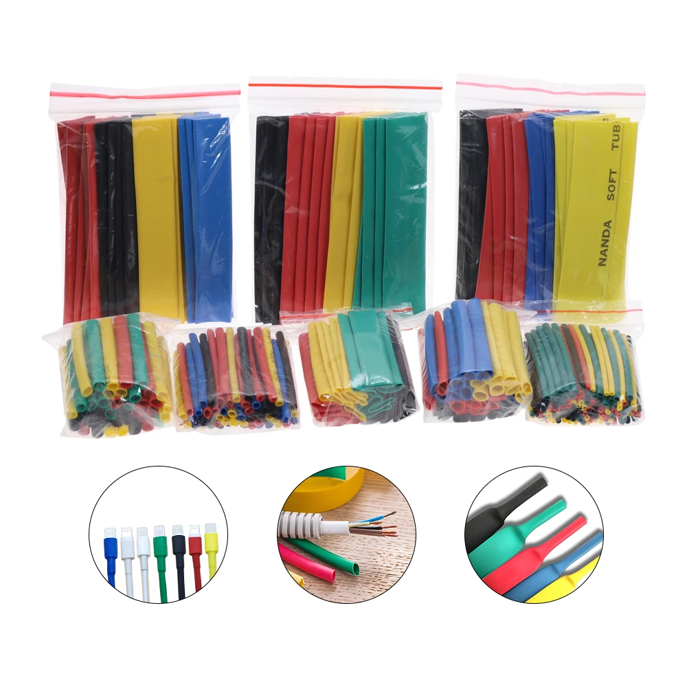 127/140/280/328Pcs Assorted Polyolefin Heat Shrink Tubing Tube Cable Sleeves Wrap Wire Set 8 Size Multicolor/Black