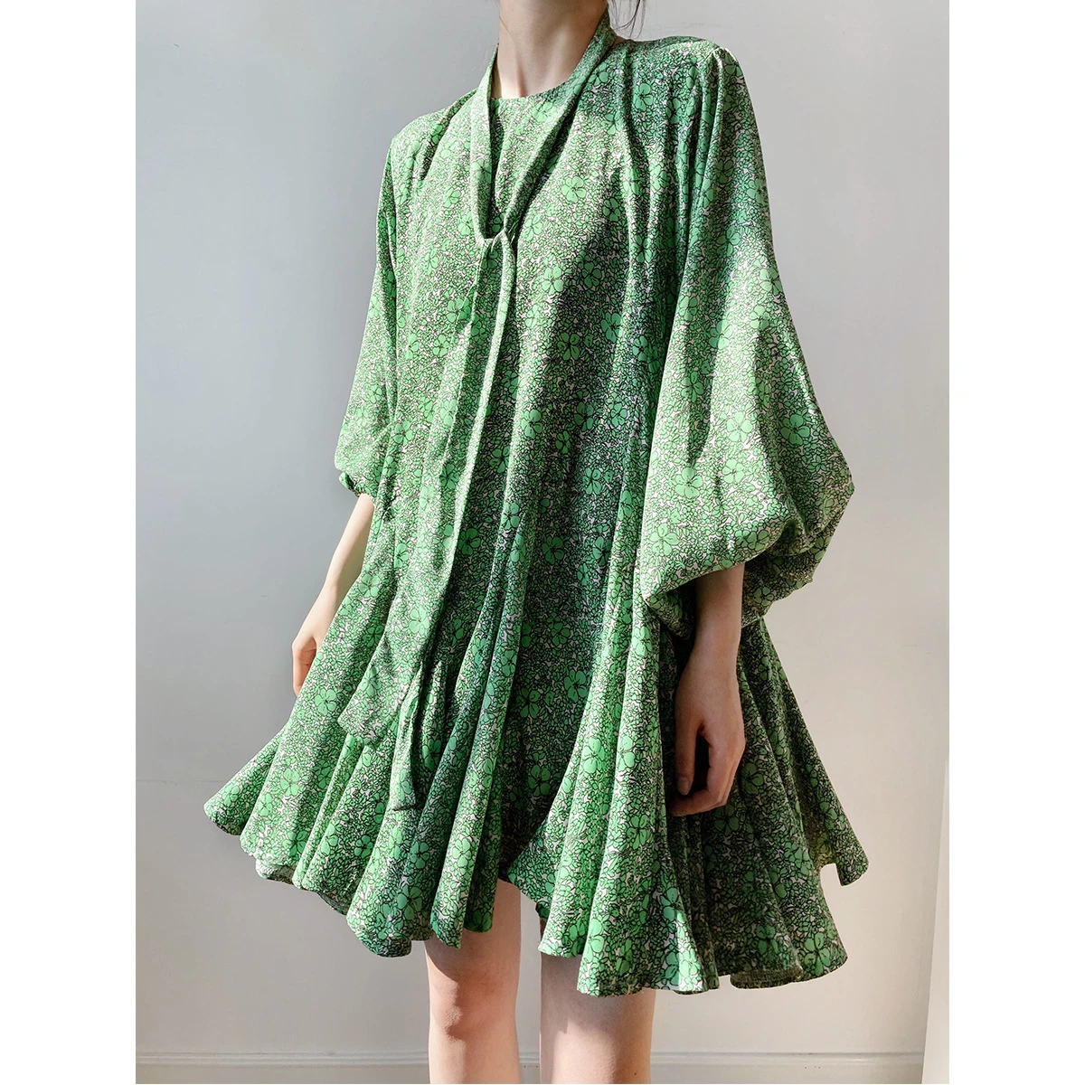 2021 Women Boho Flower Print Dress O-Neck Dress With Belt Loose Style Women Oversize Summer Dress Ruffles Mini Dress Vestidos