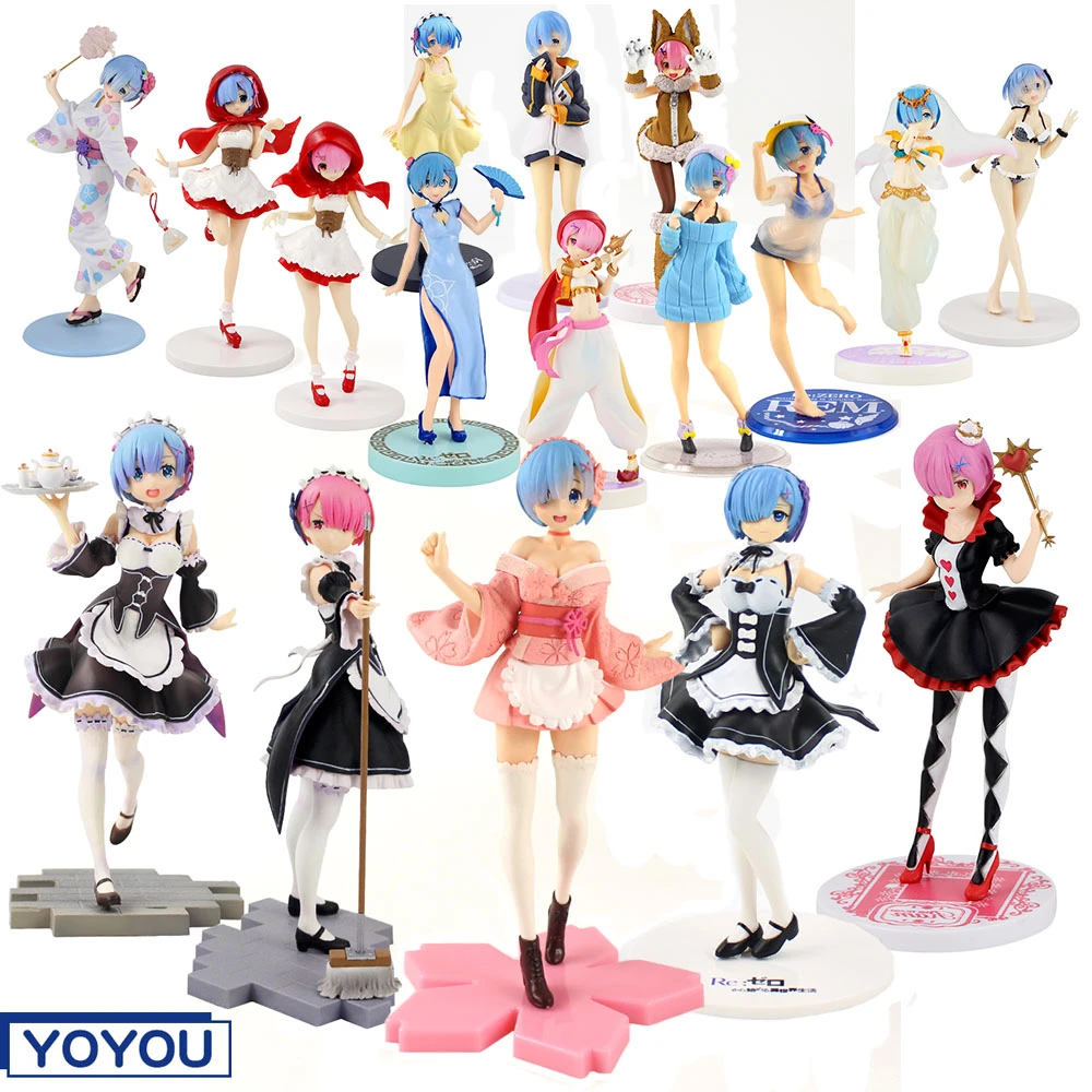 21-25cm Anime Re:Life In A Different World From Zero Rem Ram PVC Action Figure Pretty Girl Collection Model Toys Brinquedos