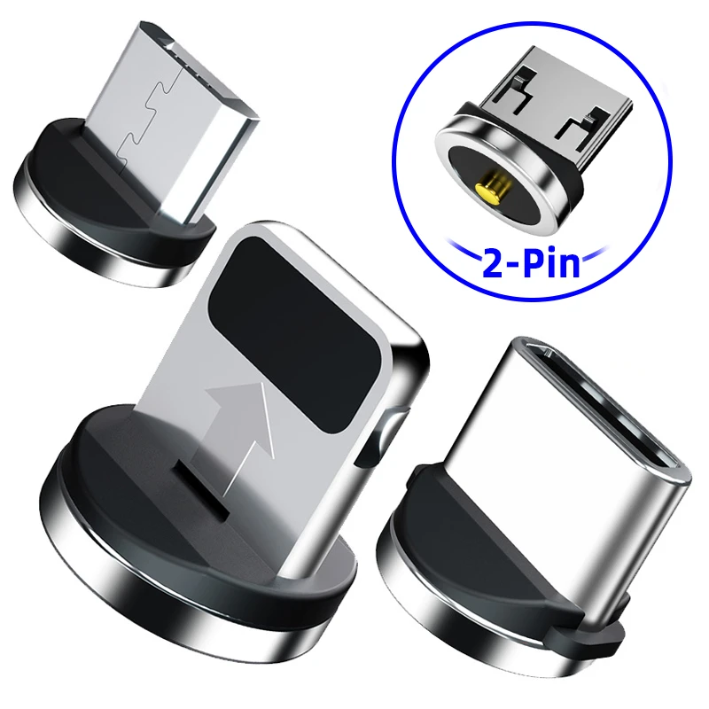 Magnetic Cable Adapter 2 Pin Magnetic Charger Plug Micro USB Type C Tips For iPhone Magnet Dust Connector Charging Mobile Phone