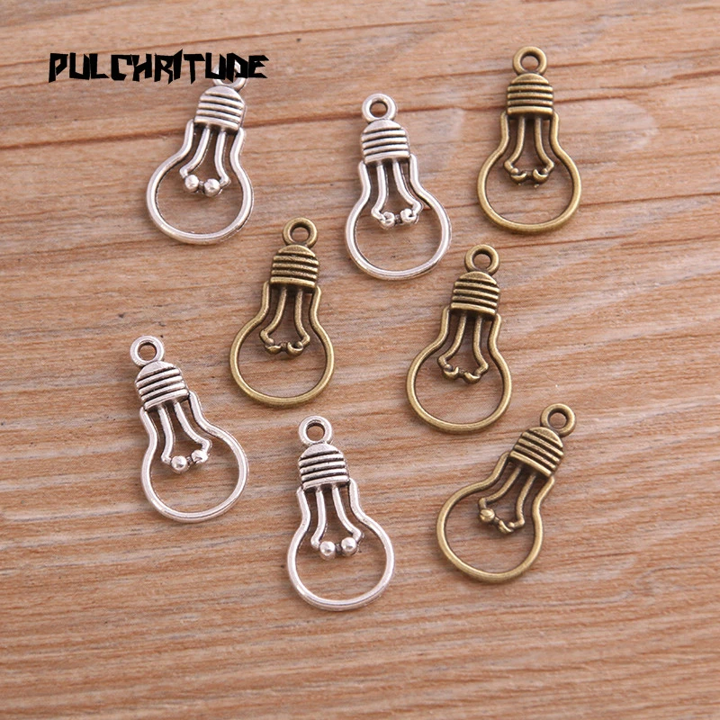 30pcs 11*21mm Two Color Metal Zinc Alloy Small Light Bulb Charms Fit Jewelry Medical Plant Pendant Charms Makings