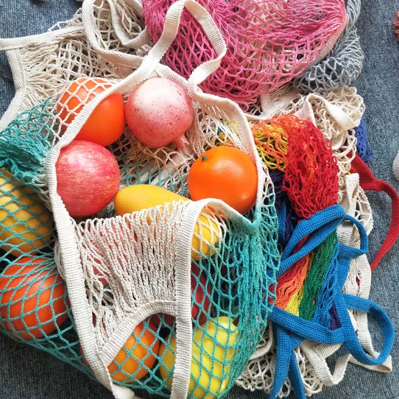 Portable Reusable Grocery Bags for Fruit Vegetable Bag Cotton Mesh String Organizer Handbag Short Handle Net Shopping Bags Tote