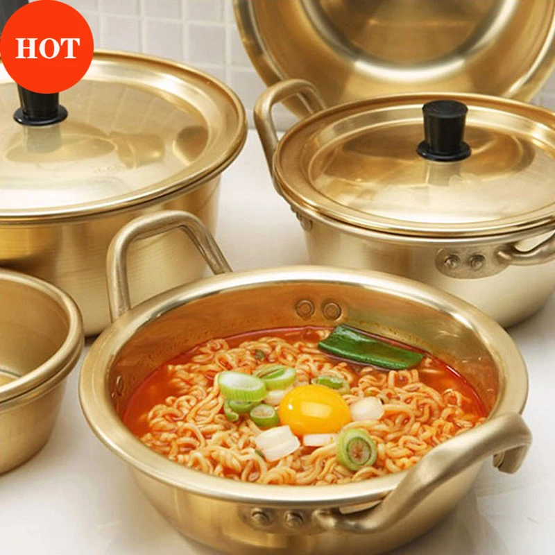 Golden Noodle Pot Korean Ramen Noodles Pot Aluminum Soup Pot With Lid Noodles Milk Egg Soup Kitchen Tools Cooking Pot Fast ✈✈✈✈✈