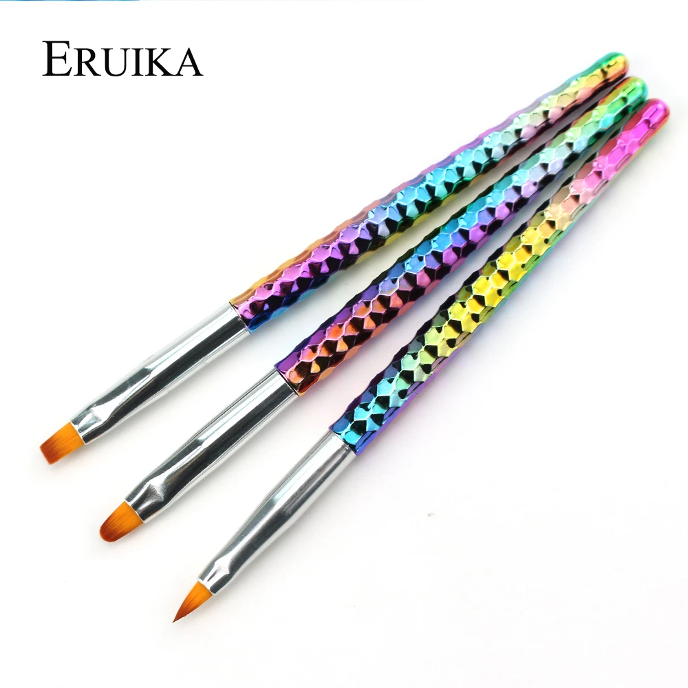 3pcs/set Rainbow Nail Art Brush Flat Pen Tips Dust Cuticle Clean Drawing Painting UV Gel Powder Extension Design Manicure Tools