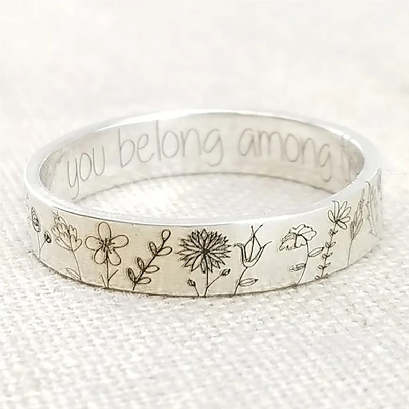 You Belong Among The Wildflowers Rings For Women Vintage Letter Flower Ring Goth Party Engagement Rings Female Jewelry Bague