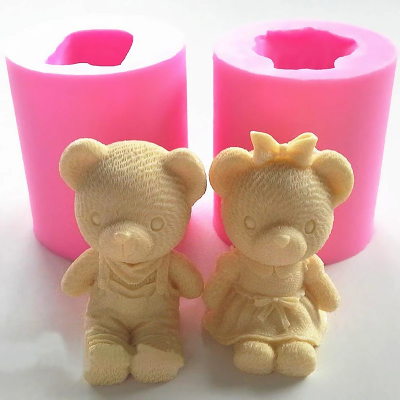 3D Cute Bear Boy Girl Silicone Soap Mold Fondant Cake Decorating Tools Cake Chocolate Mold Gum Paste Candle Moulds