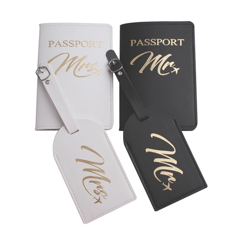 Solid MR MRS Passport Cover Luggage Tag Couple wedding Passport Cover Case set Letter Travel Holder Passport Cover CH26LT45