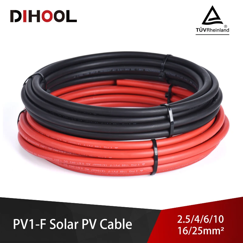 Solar Cable Wire 16/14/12/10/8/6/4 AWG Red & Black Tinned Copper Double Sheathed Wire for Solar Photovoltaic System TUV Approval