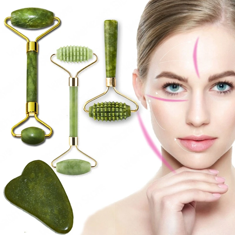 Natural Face Massager Guasha Jade Roller Scraper Facial Skin Care Tools Roller Massage Microniddle Facial cleanser Skin Care