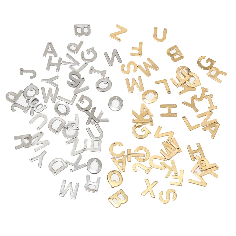 100pcs Random Stainless Steel  A-Z Letter Gold Charms Alphabet Charm Pendants for Bracelet Necklace Crafts Making