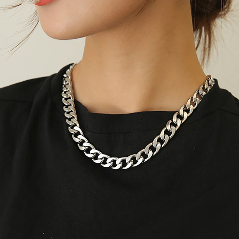 Stainless Steel Chain Necklace Long Hip Hop Cuban Chains On The Neck Fashion Jewelry for Women Men Accessories Friends Gift