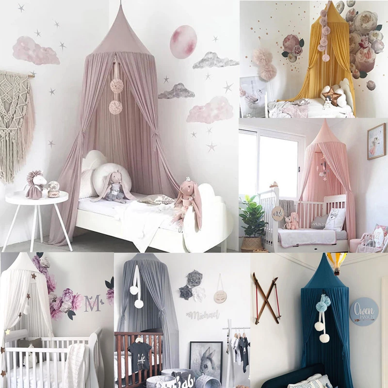 Baby Canopy Mosquito Net Bed Canopy Curtain Bedding Crib Netting Pink Girls Princess Play Tent for Kids Children Room Decoration