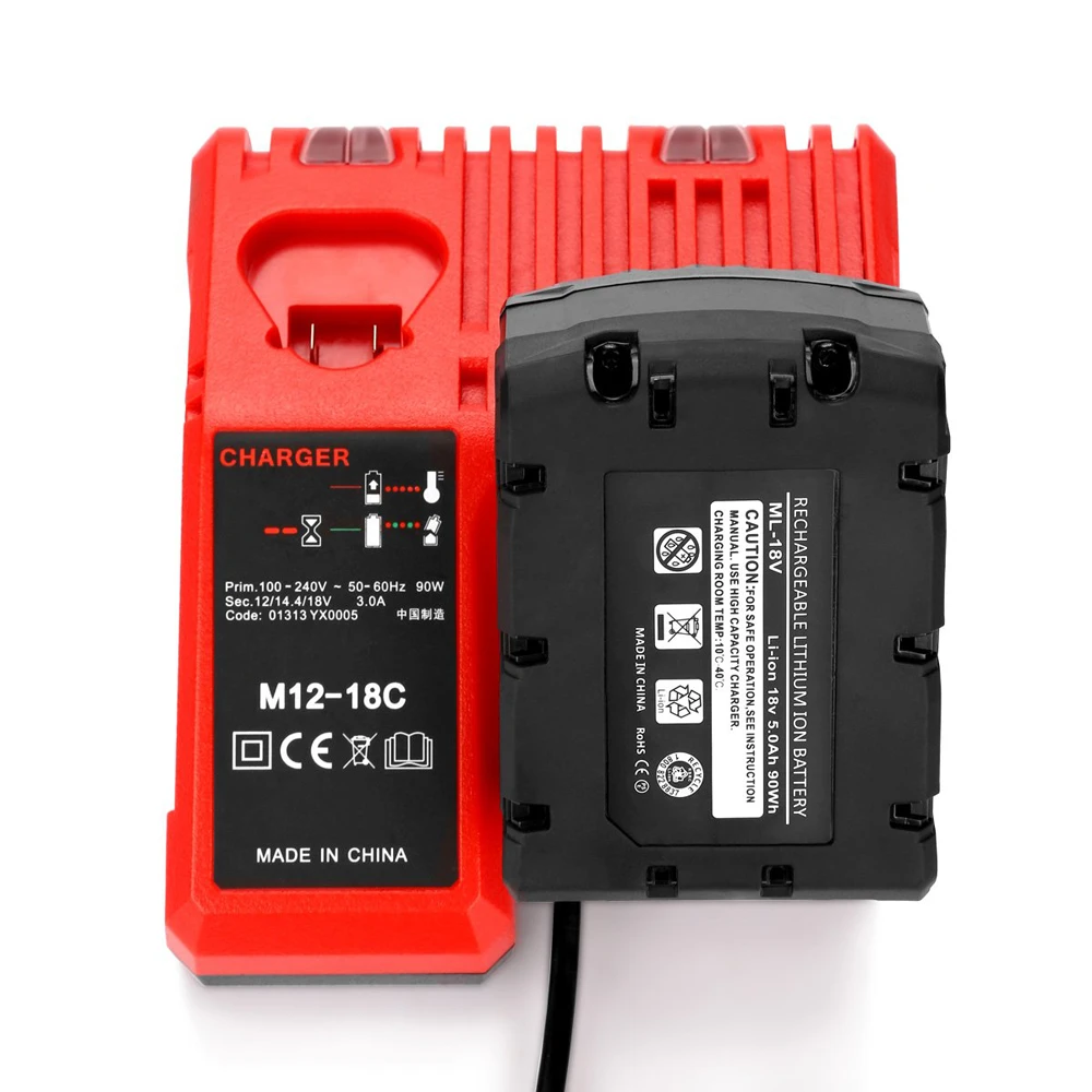 M12-18C Li-ion Battery Charger for Milwaukee 12 V 14.4V 18V C1418C 48-11-1815/1828/1840 M18 M14 M12 Lithium Battery