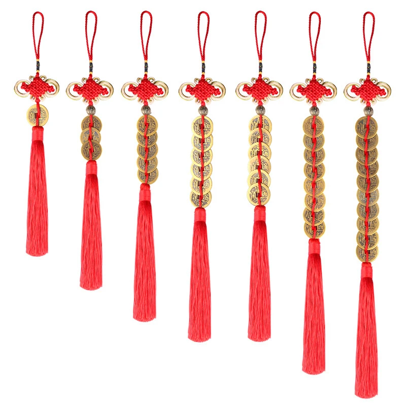 Chinese Knot Tassels Decorative Bronze Coin Silk Tassel Fringe Garniture Diy Tassel Trim for Curtain Fringe Bag Pendant Decor