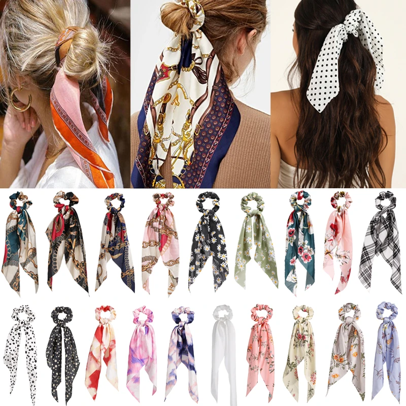 Bohemian Floral Spot Long Hair Scrunchies Hair Ribbon Elastic Hair Bands Hair Accessories Ponytail Hair Scarf For Women