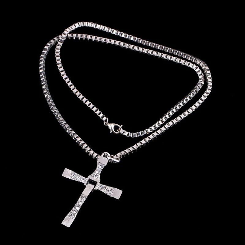 cheap jewelry Fast And The Furious Dominic Toretto Vin New Movie Jewelry Classic Rhinestone Pendant Sliver Cross Necklaces Men