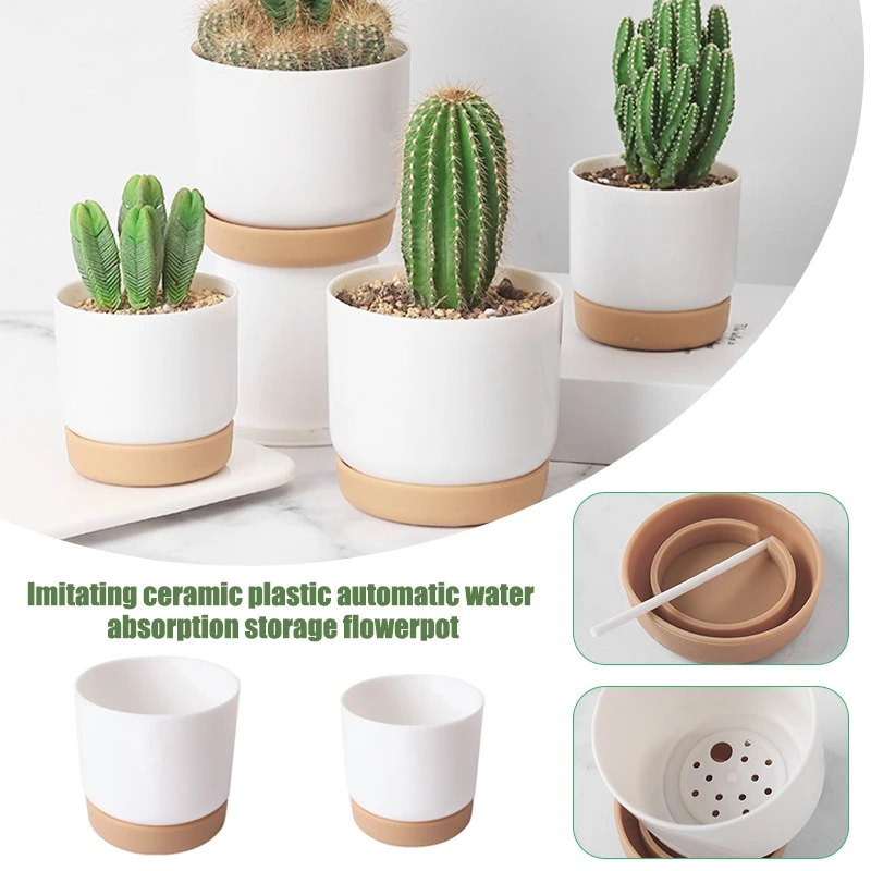 Self Watering Flowerpot Automatic Water Absorption Storage Round Double-layer Succulent Planter Pot Small Green Plant Flowerpot