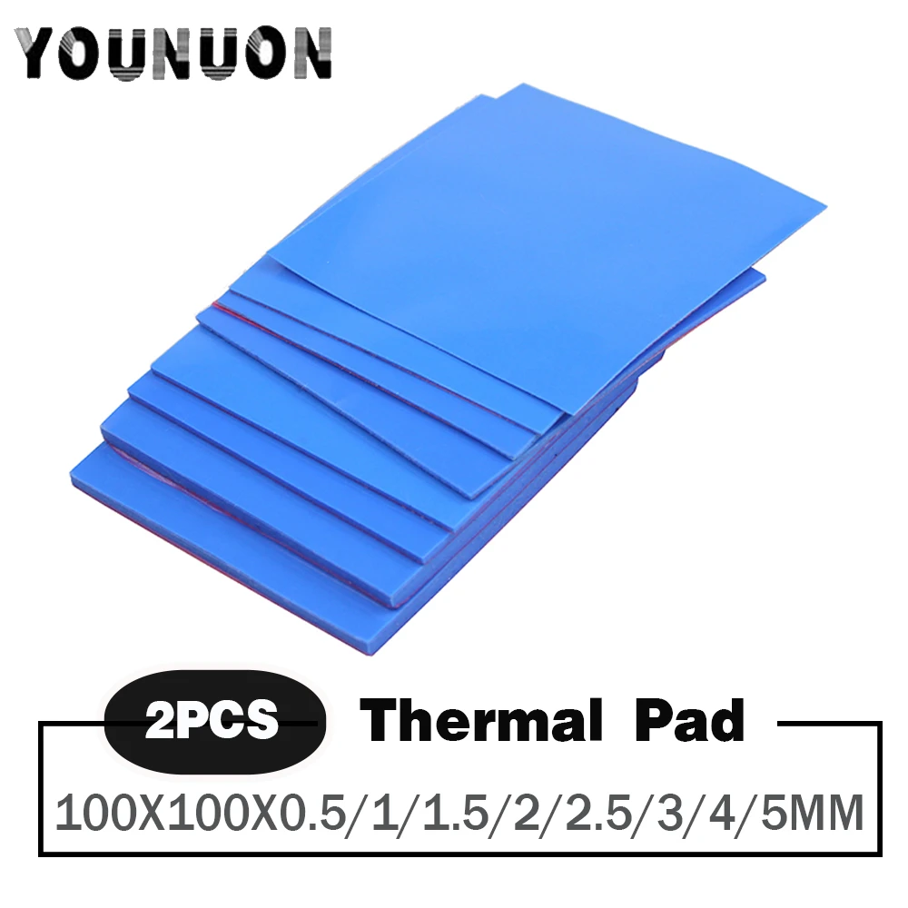 2 Pieces 100x100mm Thermal Pad 0.5mm/1mm/1.5mm/2mm/2.5mm/3mm/4mm/5mm Thickness GPU CPU Heatsink Cooling Conductive Silicone Pad