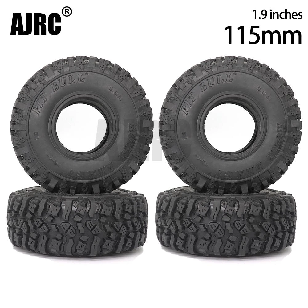 4PCS 115MM Rubber Mud Grappler Tires for 1:10 RC Crawler Axial SCX10 SCX10 II JEEP 90046 90047 TRX-4 Defender G500 TRX-6 G63