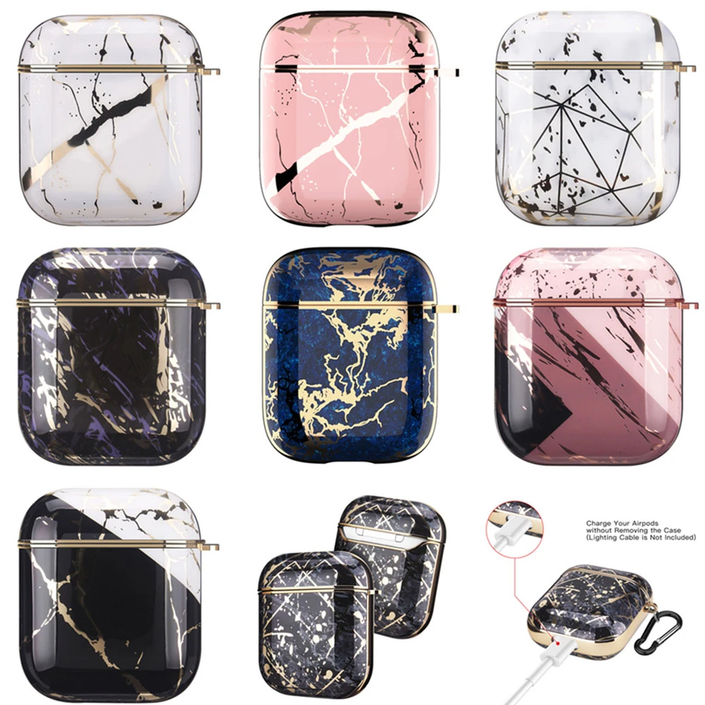 Earphone Case For AirPods 2 Pro Cases Electroplated Marble Cute Gold Glossy Hard Protective Cover for AirPod 2 1 Air Pods Coque