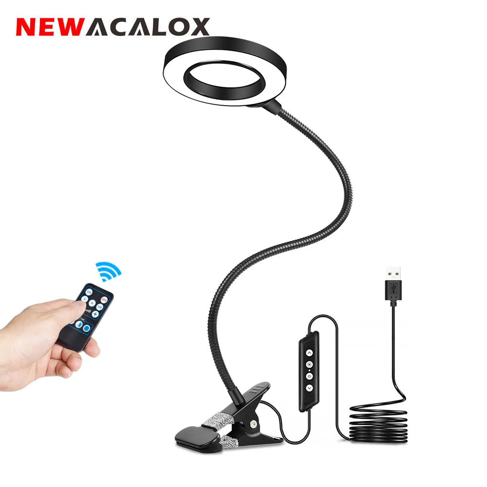 NEWACALOX Remote Control Desk Lamp 3X LED Magnifying Glass Table Clamp Flexible Arm Welding Magnifier for Reading Lighting Tools