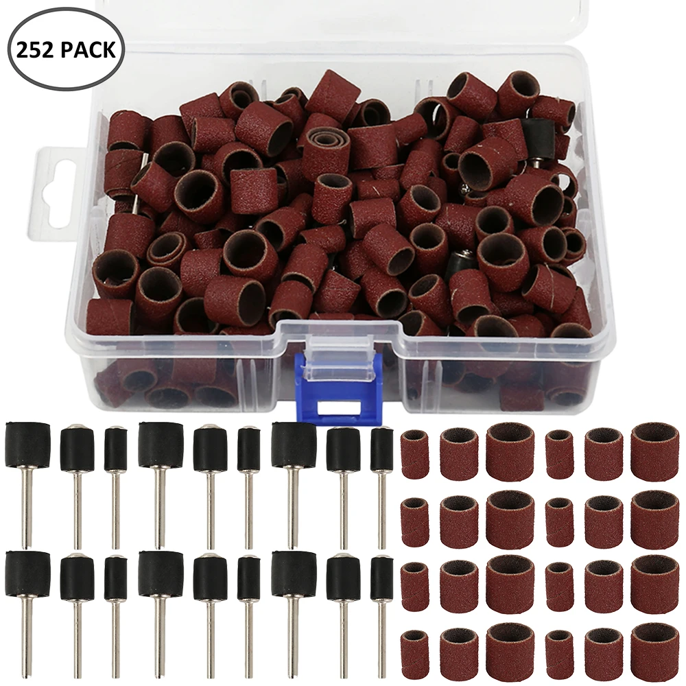 252PCS Sanding Drum Kit Sanding Band Polish #80 #100 Mandrel Rotary Tool Nail Drill Bits Abrasive Tools Dremel Accessories