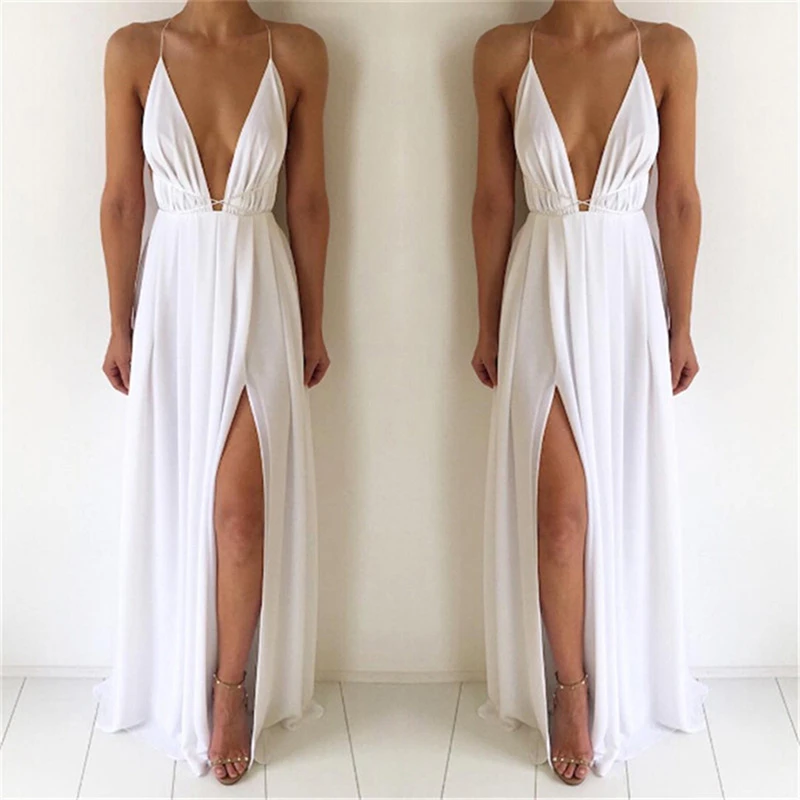 Bigsweety Sexy Maxi Dress Women Sleeveless Backless Boho Long Dress Bridesmaid Formal Summer Party Bandage Slit Dress Vestidos