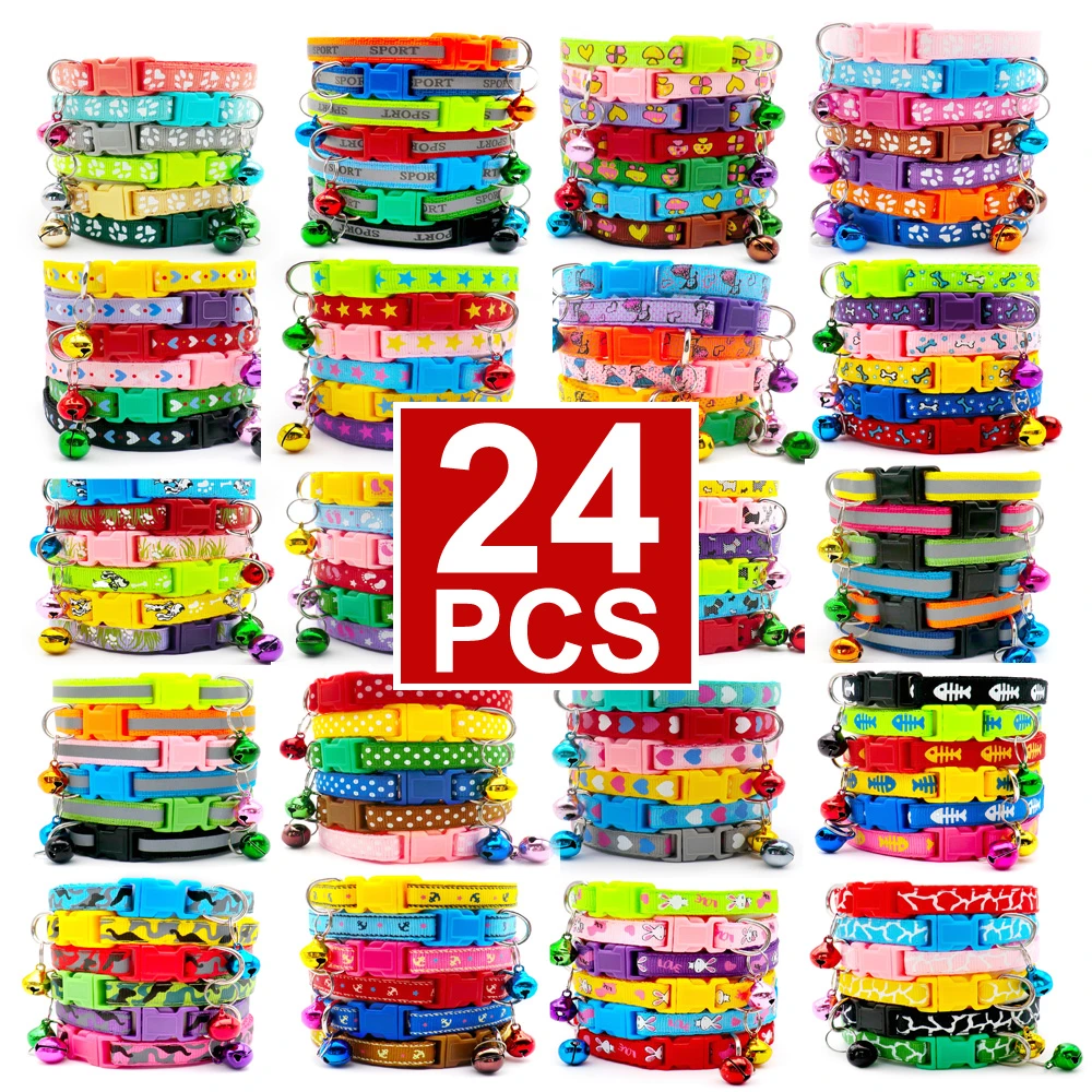 Wholesale 24Pcs With Bell Collars Delicate Safety Casual  Dog Collar Neck Strap Fashion Adjustable Camo Bell Pet Dog Collar