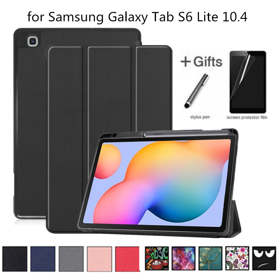 Case For Samsung Galaxy Tab S6 Lite 10.4 SM-P610 SM-P615 Pencil Holder Cover Tri-Fold PU Leather Shock Proof Tablet Stand Shell