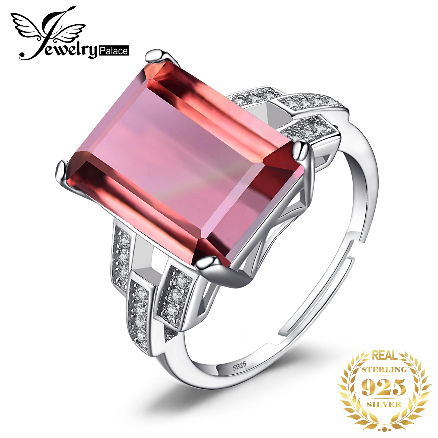 JewelryPalace Huge 6ct Emerald Cut Simulated Zultanite Color Change Diaspore Open Adjustable Cocktail Ring 925 Sterling Silver