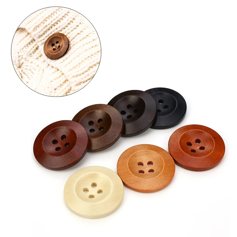50pcs Natural Color Wooden Buttons Sewing Diy Crafts Scrapbooking 4 Hole Round Wood Button For Clothes Coat Handmade Accessories
