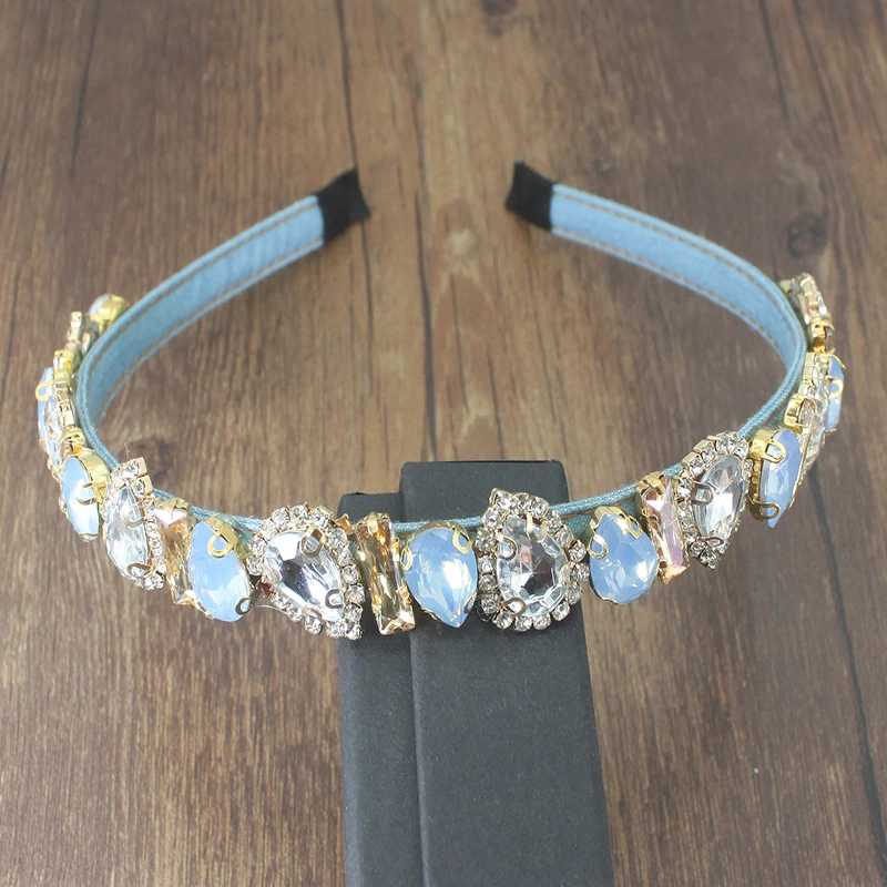 Korean Fashion Jeweled Hair Band Accessories Shiny Clear Full Crystal Flower Blue Hairband Rhinestone Headbands For Women Party