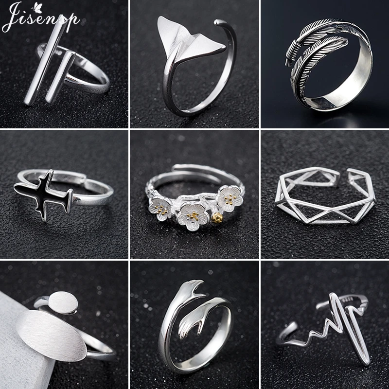 2020 Fashion Simple Open Rings for Women Girls Geometric Whale Tail Leaf Bar Heartbeat Plane Finger Ring Jewelry anel Wholesale