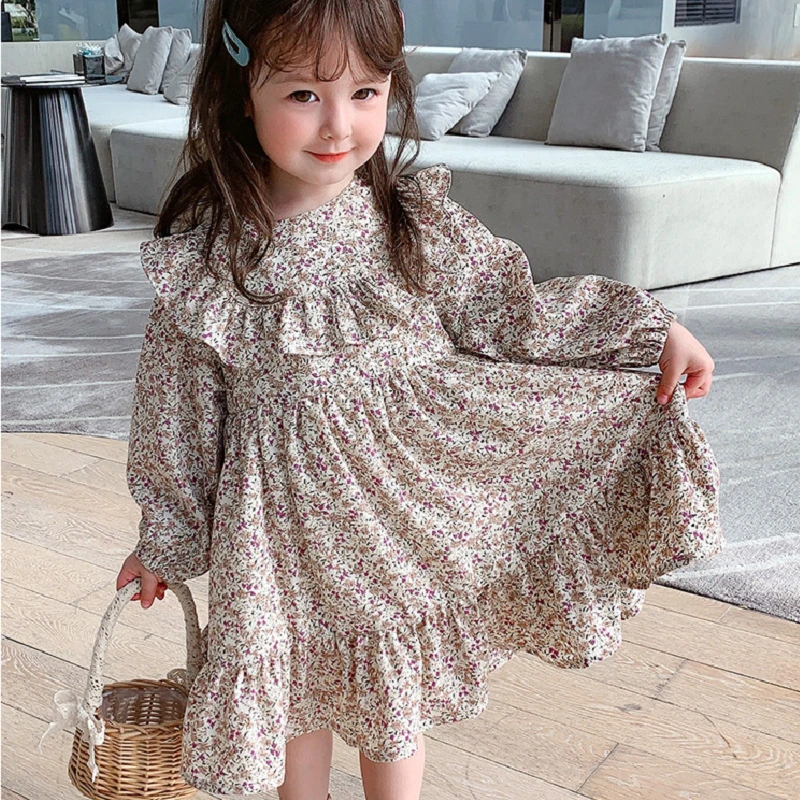 Fall Flower Girls Dresses Korean Fashion Long Sleeve Princess Dress Cute Little Children Costume Vestidos Spring Costume