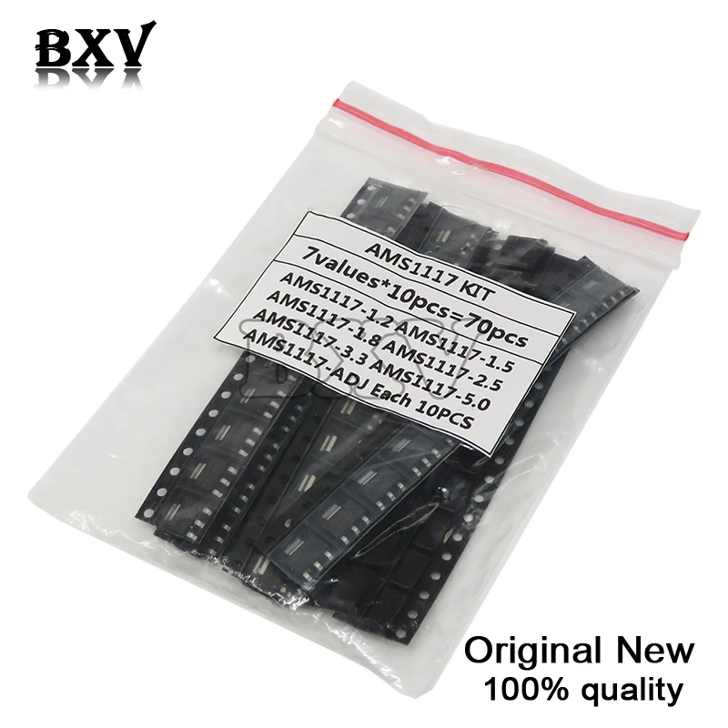 70pcs AMS1117 Voltage Regulator Kit 1.2V/1.5V/1.8V/2.5V/3.3V/5.0V/ADJ 1117 7 Values Each 10PCS SOT-223