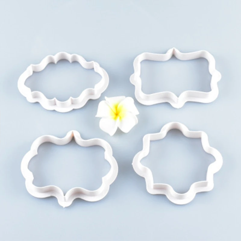 4/6pcs Vintage Plaque Frame Cookie Cutter Set Fondant Cake Decorating Tools Plastic Biscuit Mould cookie cutters  kitchen tools