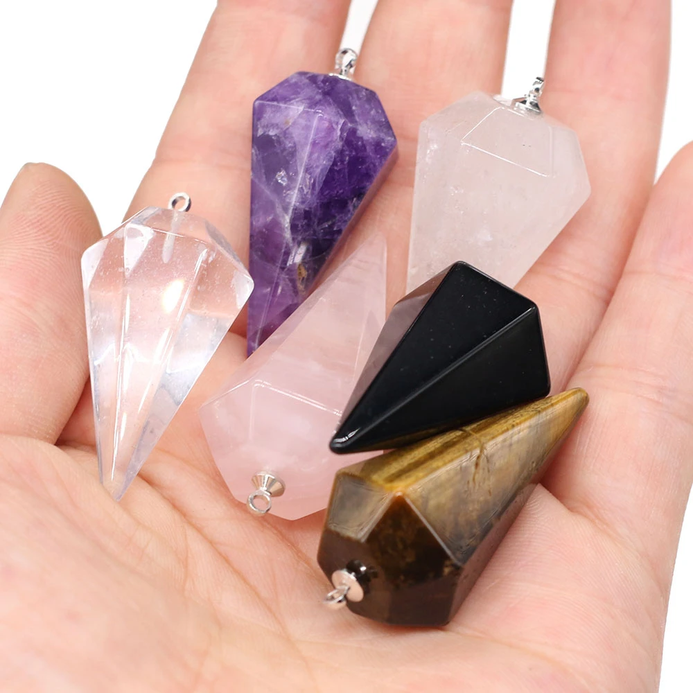 Small Size Reiki Healing Pendulums Natural Stones Pendant Faceted Crystal Cone Charms Pendant For Jewelry Making DIY Necklace