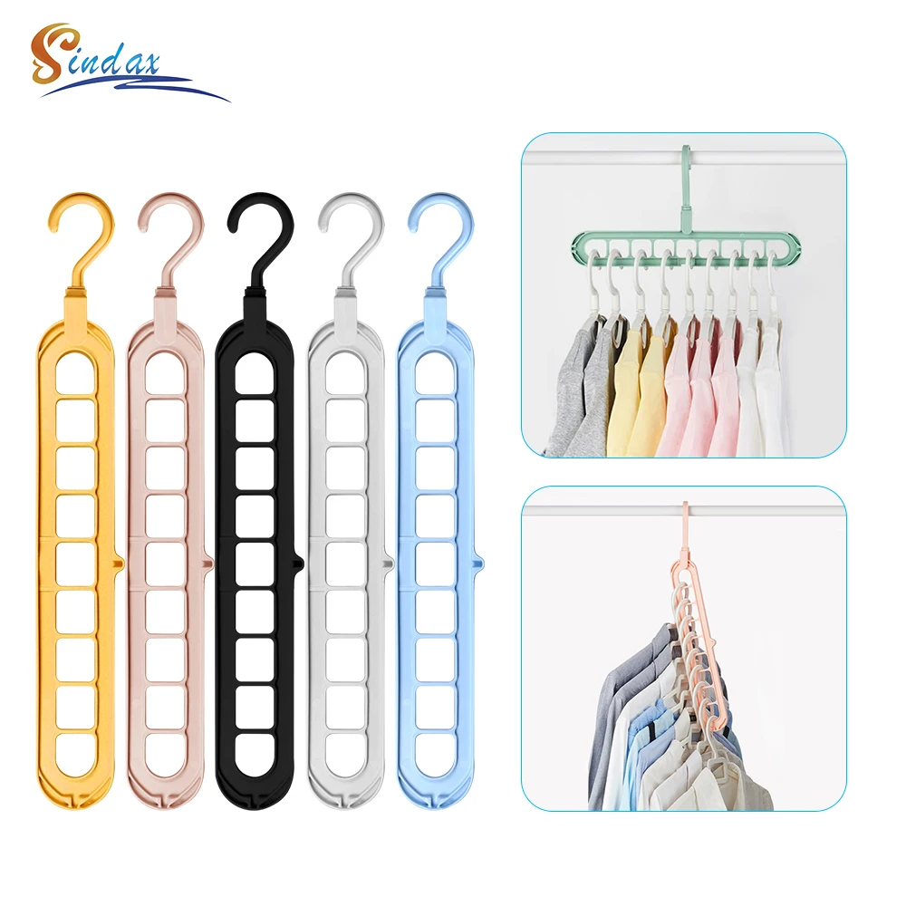 5PCS/Lot Clothes Hanger Multi-port Support Circle Clothes Drying Racks 9 Hole Rotating Multifunction Plastic Scarf  Storage Rack