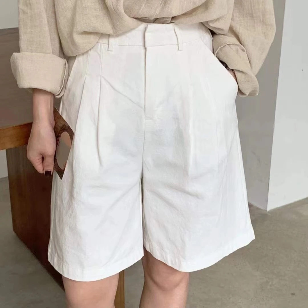 Toppies White Linen Shorts Wide Leg Summer Shorts Woman High Waist Shorts Streetwear 2021