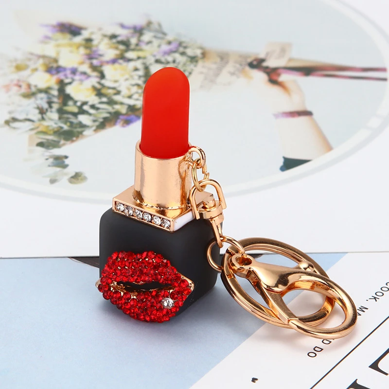 Fashion Creative Rhinestone Personality Lipstick Bag Car Keychain Female Schoolbag Pendant Metal Keychain Ring Gift