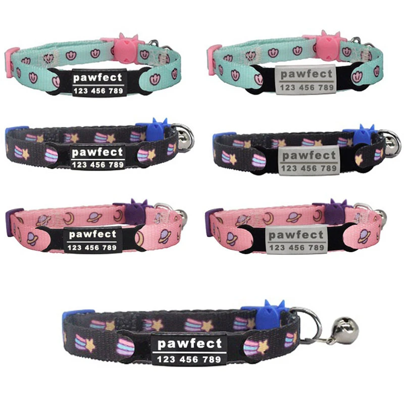 Cat Collar Custom Personalized ID Free Engraving Dog Collar Safety Breakaway Adjustable for Puppy Kittens Necklace