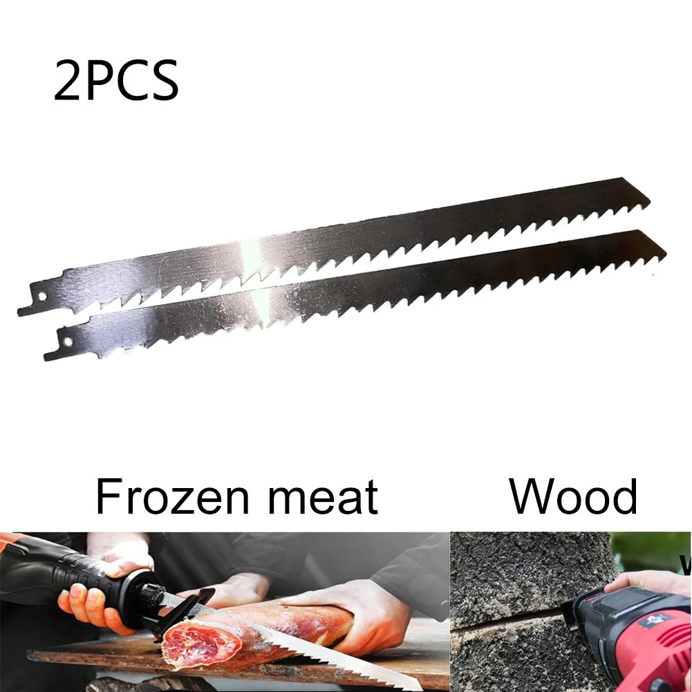 2Pcs 300mm Meat Bone Ice Cutting Reciprocating Saw Blade Stainless Steel Meat Saws Cutter For Cutting Frozen Meat Ice Wood Metal