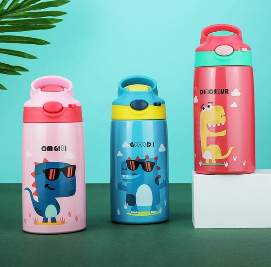 Hot Sales  Cute Children Powdered Milk Kettle Cartoon Stainless Steel 316 Straw Thermos Flasks Baby's Stuff Vacuum Water Bottle