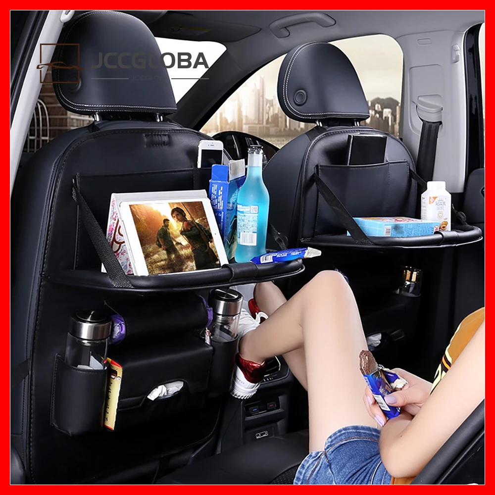 PU Leather Car Seat Back Organizer Multi-Pocket Storage Bag Car Storage Organizer Foldable Dining Table Tray car accessories