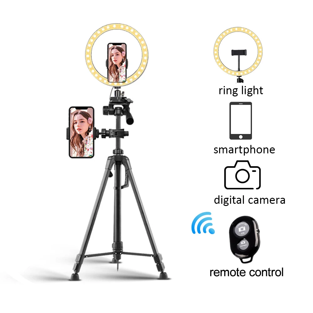 Extendable Phone Camera Tripod Stand with remote control Selfie Ring Light with Tripode for Live Video with Phone Holder Bracket