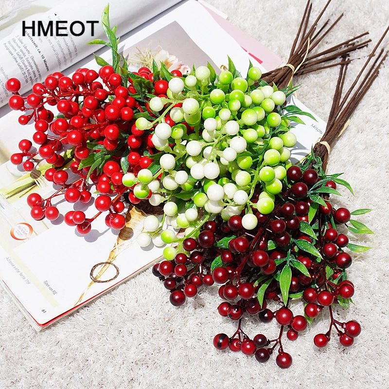 6 pcs/bunch Red Christmas Fruit Foam Berry Artificial Flower Bouquet Plants Room Home Wedding Party Decoration Foam Flower Gifts