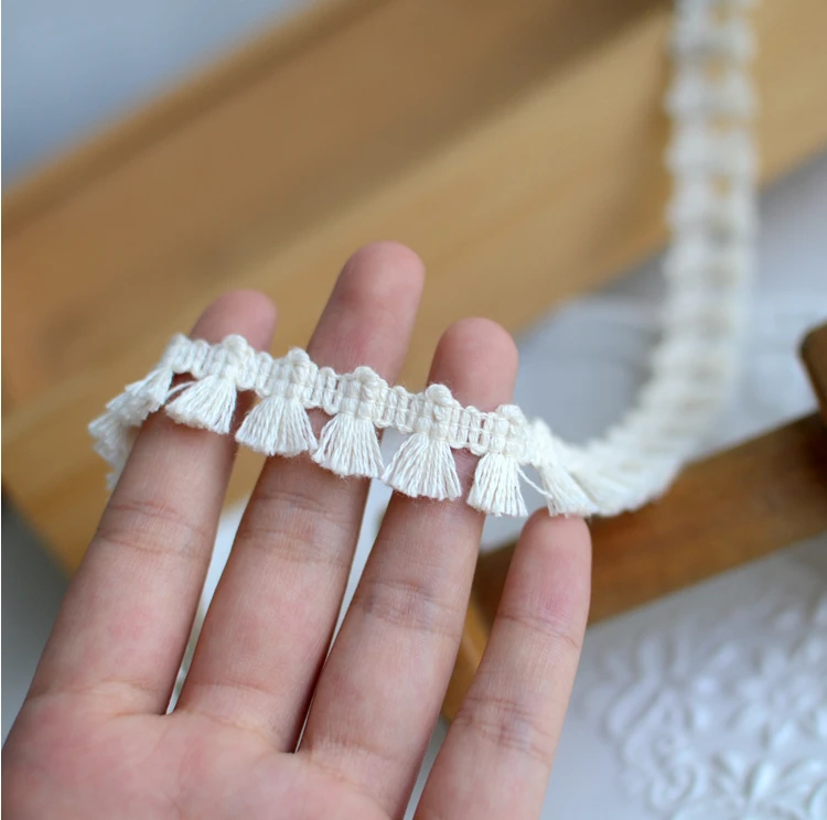 3 Meters Vintage Cotton Beige Tassel Lace Ribbon Dangling Fringe Lace Trims For DIY Sewing Craft 1.5cm Width