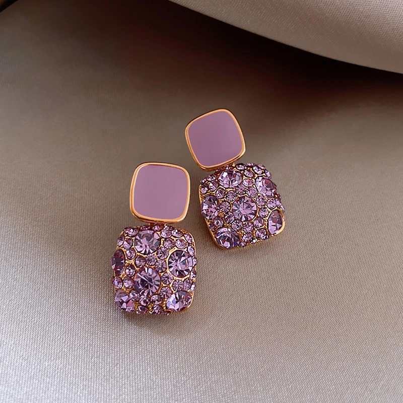 New 2020 Korean purple shiny crystal geometric Women Earrings contracted sweet lovely heart fine fashion Drop earrings Jewelry