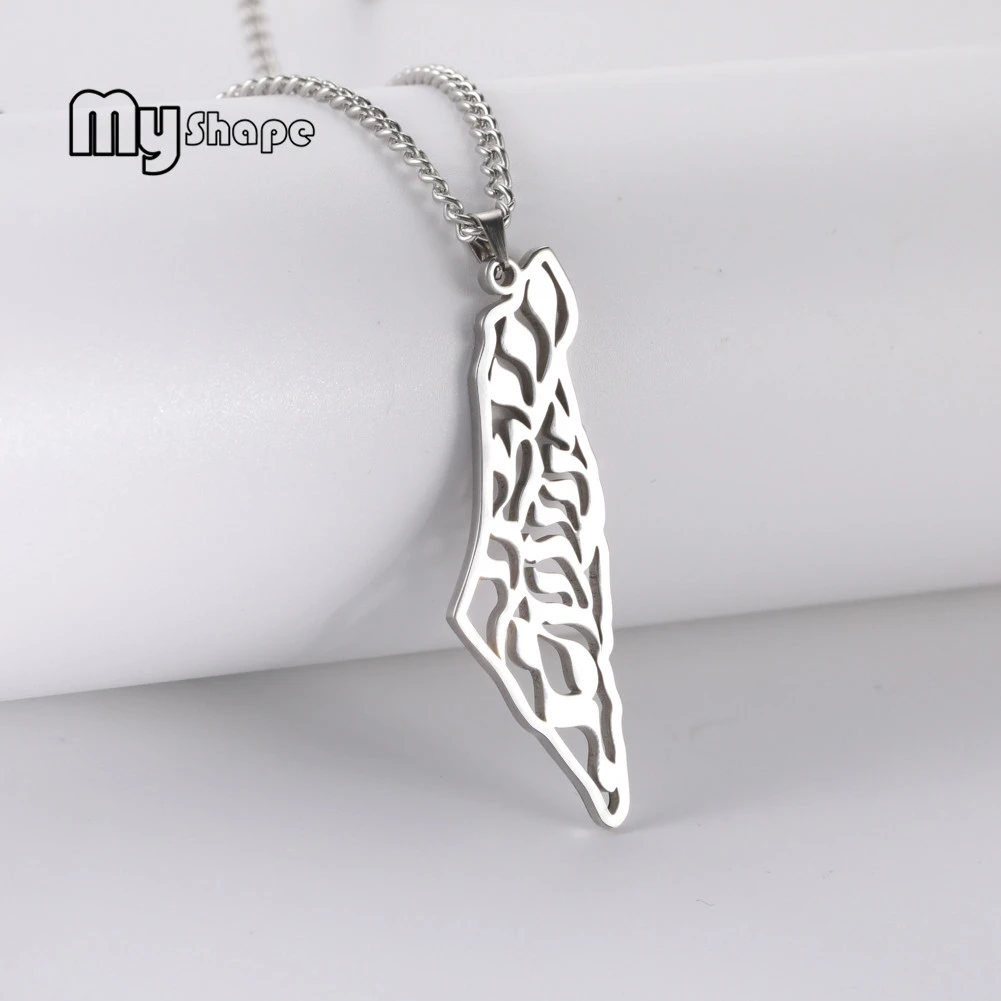 Myshape Palestine Israel Map Pendant Necklaces For Men Women Arabic Hollow Stainless Steel Chain Necklace Choker Fashion Jewelry