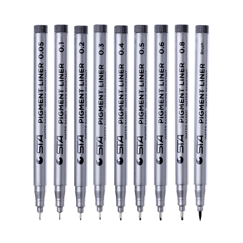 STA 9Pcs/Lot Black micron pen Hook Liner sketch markers Drawing Waterproof Art Supplies Manga Comic Handwriting Brush Pen